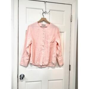 Everlane The Linen Popover Shirt Sz 10 Light Pink Oxford Long Sleeve Washable